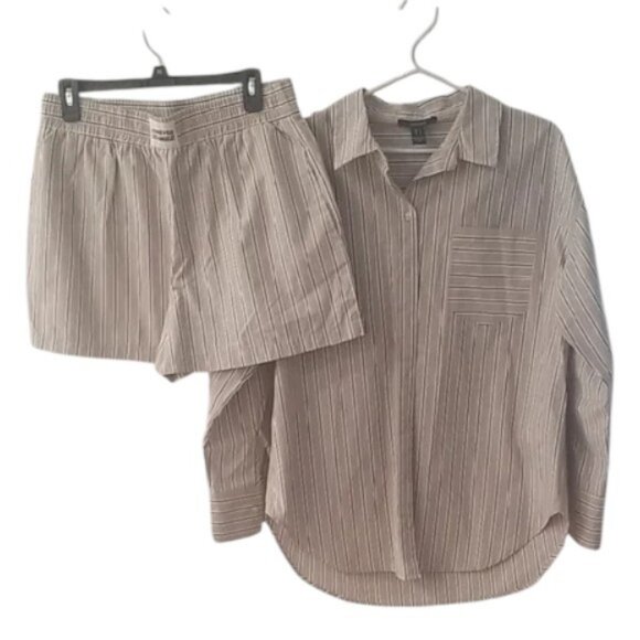 Forever 21 striped button up shirt and pull-on shorts set women's size L - Picture 2 of 13